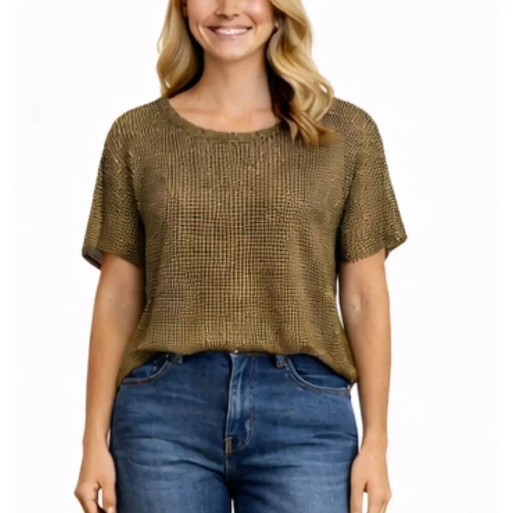 Michael Michael Kors gold mesh short sleeve top small